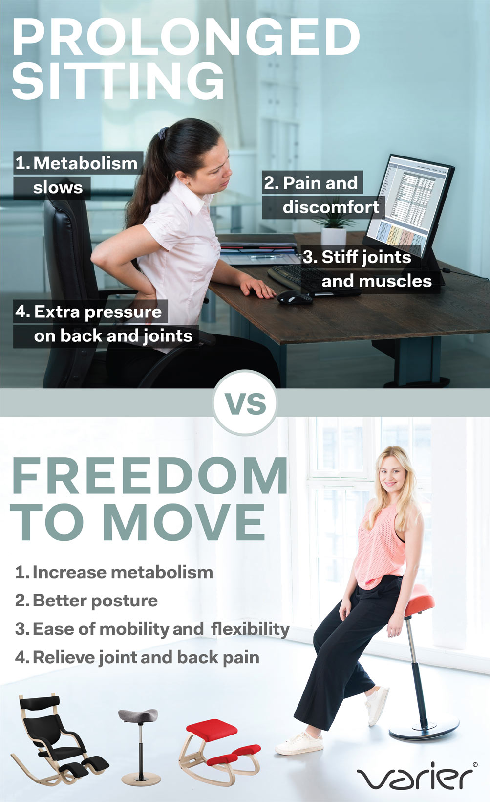 Prevent back pain at work through active sitting