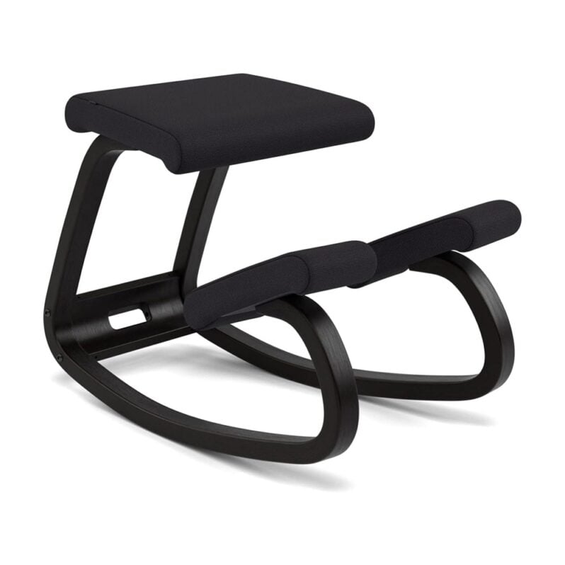 Varier Open-Box Variable Kneeling Chair - Base: Black Lacquered Ash / Fabric: Revive Black, in an office setting