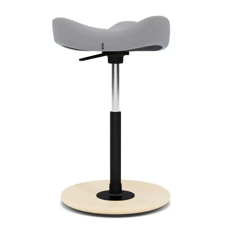 Varier Move Sit-Stand Stool - Base: Natural Lacquered Ash / Fabirc: Tonal Grey 60123 with natural ash base and Tonal fabric