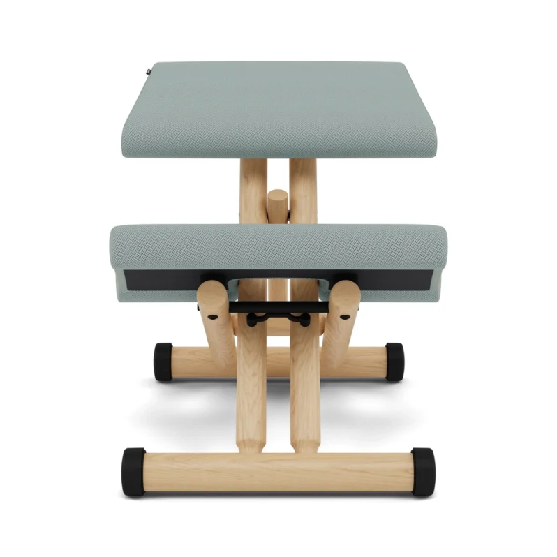 Varier Multi kneeling chair in Tonal Light Green fabric with natural wood base
